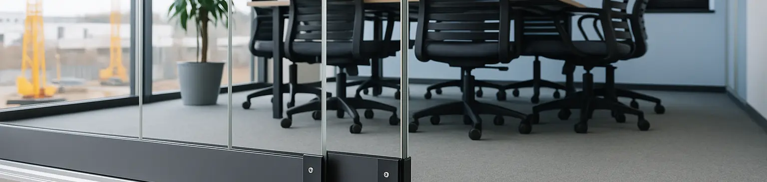 Banner Glasschiebetür Büro