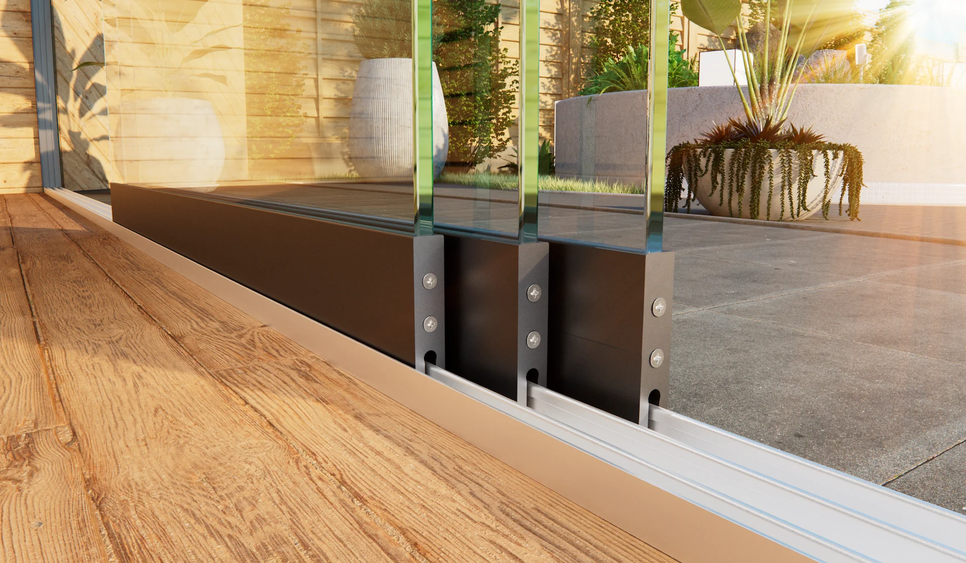 Glasschiebewand Terrassenüberdachung Zusammenstellen